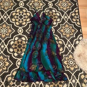 FLOWY HIPPIE DRESS, BLUE AND PURPLE